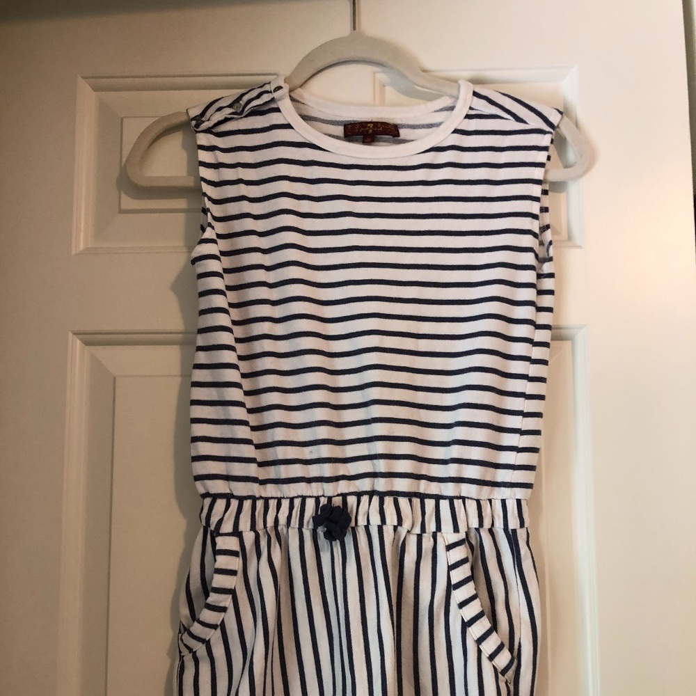 Navy and white striped romper